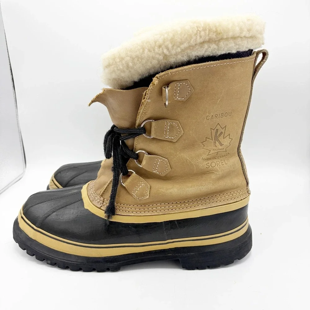 VTG Sorel Caribou Boots Mens 11 Brown Leather Winter Snow Waterproof Made Canada